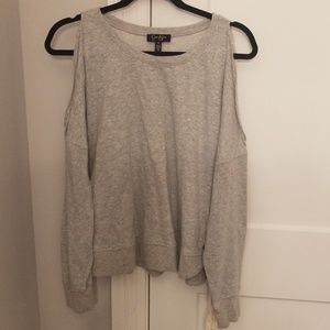 Open shoulder, tie waist sweater